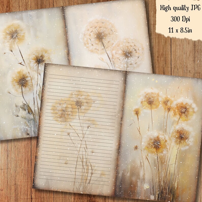 Flower Junk Journal Kit Printable Pages Dandelion Digital Downloaded ...
