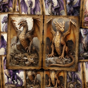 Lila Drache Junk Journal Kit Papier Fantasy Dragon Scrapbook Papier Journaling Seite Mixed Media Junk Journal Zubehör Collage Sheet Download
