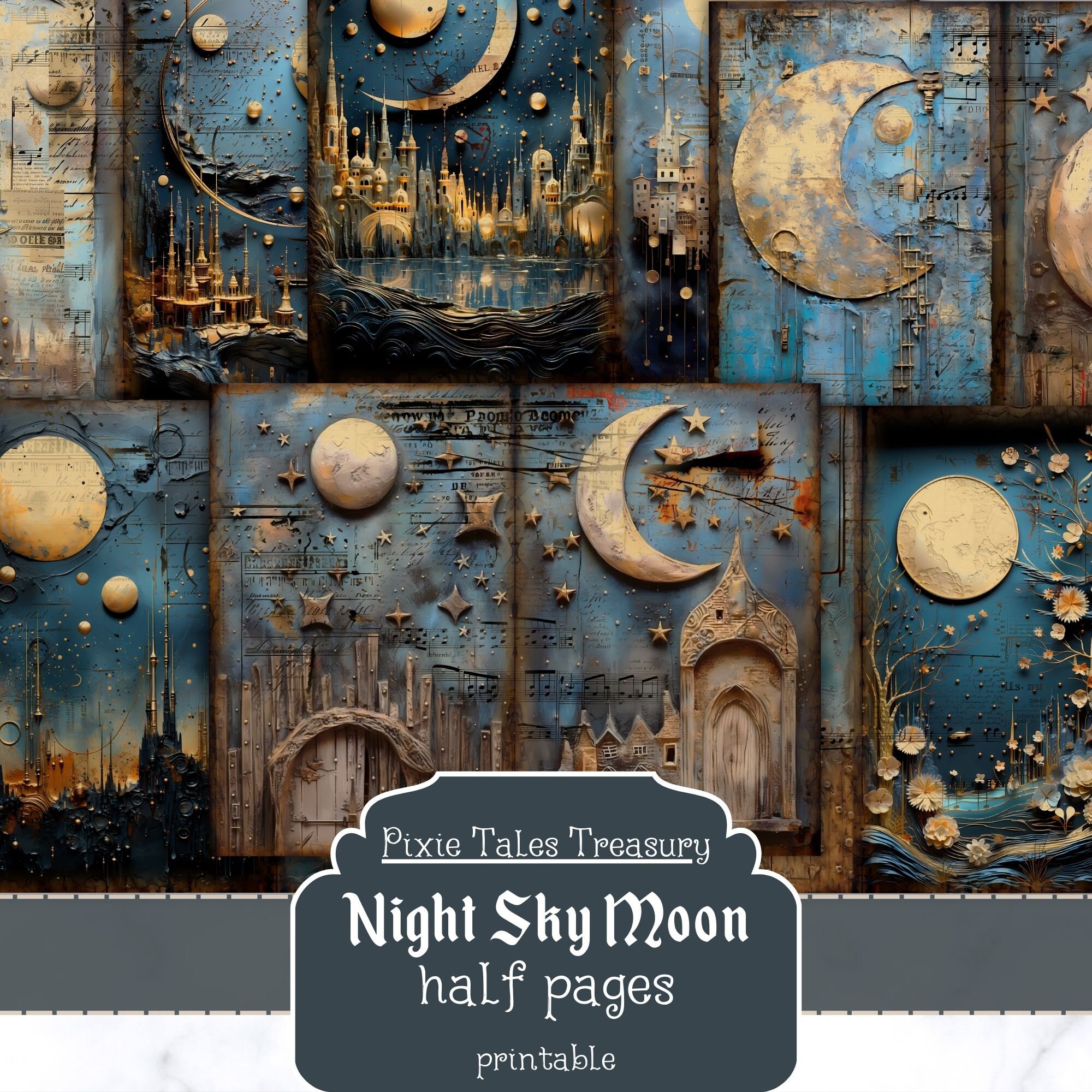 Night Sky Moon Junk Journal Kit Vintage Grunge Grungy Journal Papers ...