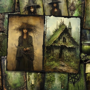 Junk Journal Kit groene heks fantasie donker bos magische spreuk boek natuur Witchy journaling papier ongewenste Journal Kit afdrukbare Instant Download