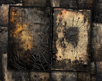 Creepy Spiderweb Junk Journal Pages Dark Fantasy Black Witchy Junkjournal Kit Halloween Digi Kit Goth Digital Paper Collage Sheet Printable