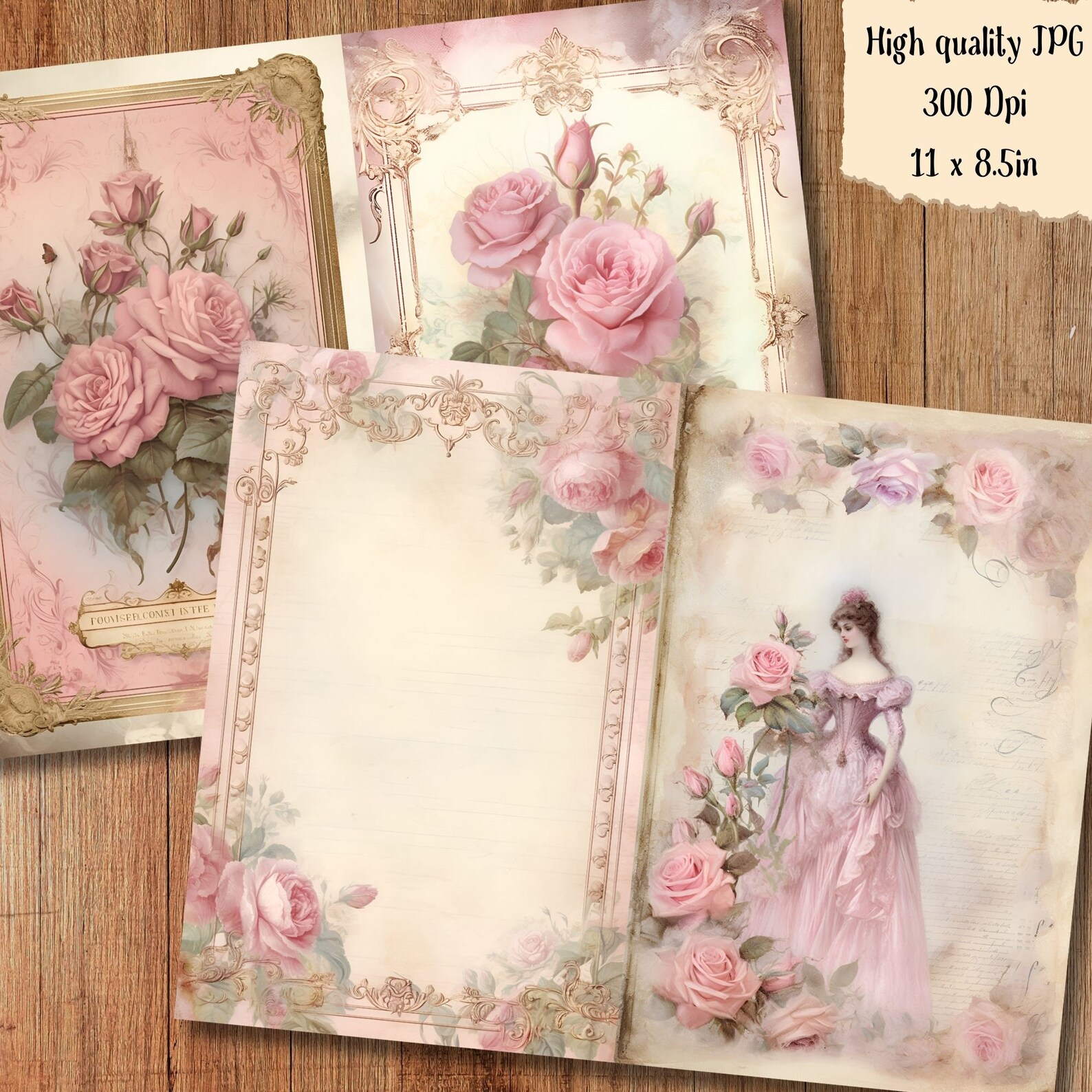 Vintage Victorian Rose Junk Journal Pages Romantic Pink Journaling ...