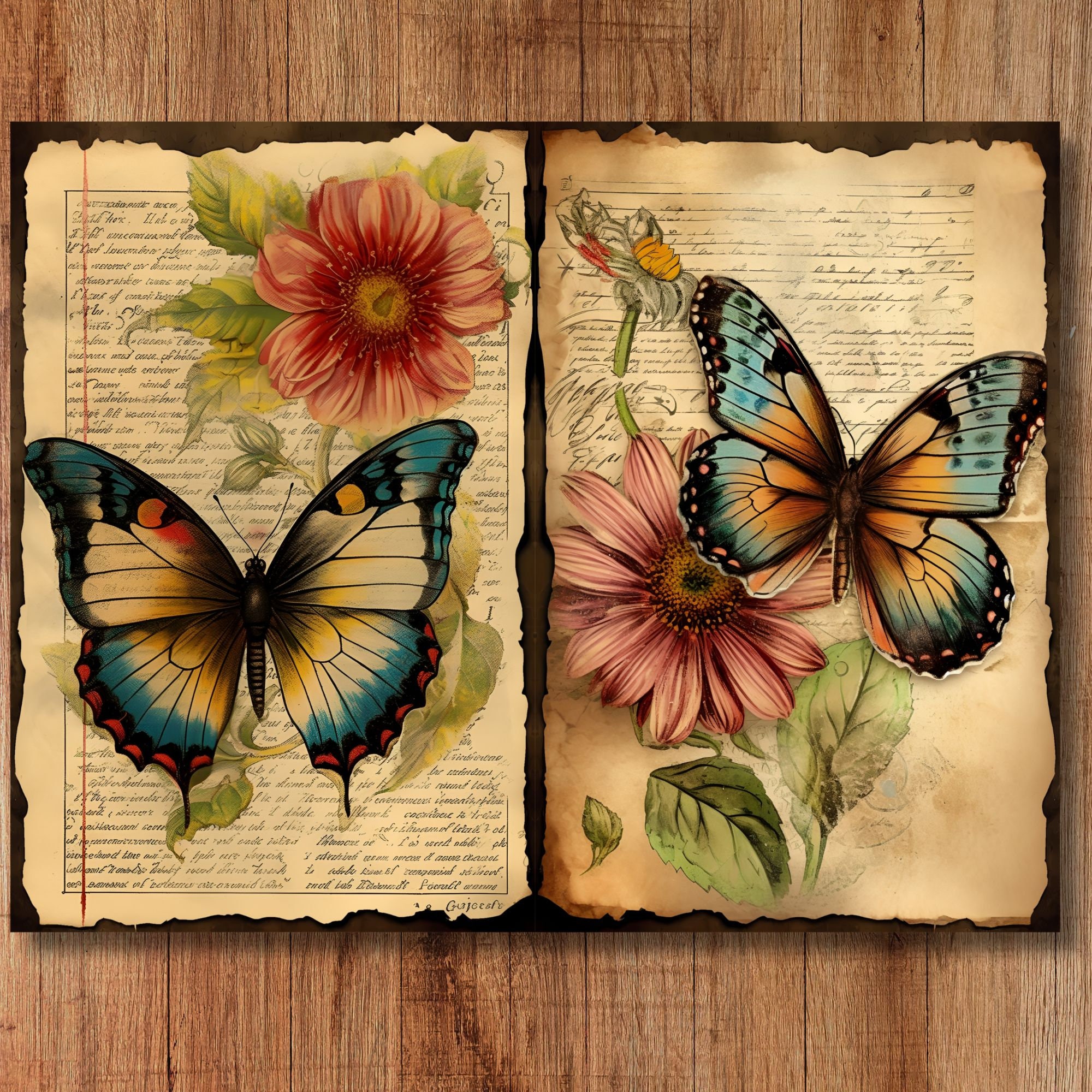 Butterfly Floral Watercolor Junk Journal Pages Flower Journaling Paper ...