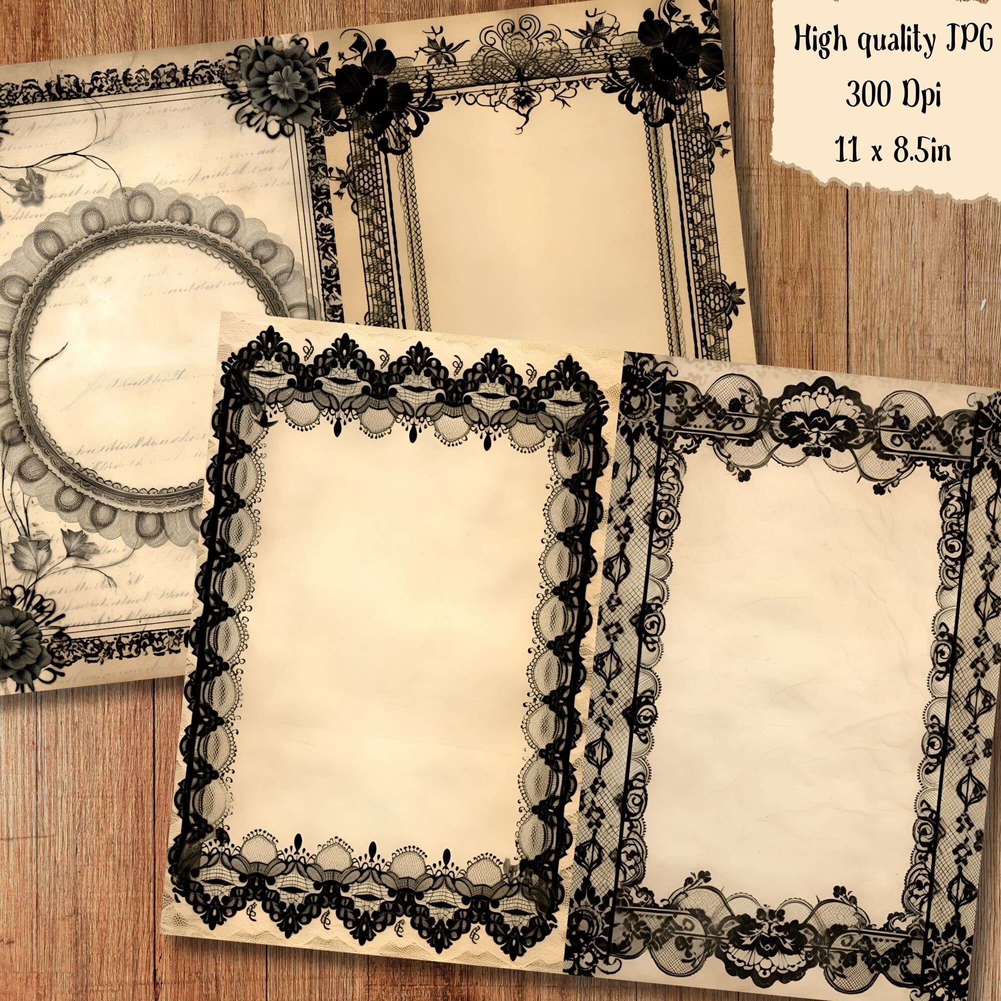 Vintage Black Lace Junk Journal Pages Goth Floral Journaling Paper ...
