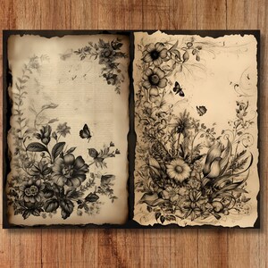 Dark Floral Watercolor Junk Journal Page Flower Journaling Paper ...