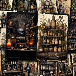 Mystic Apothecary Junk Journal Pages Dark Witch Magical Witch Junkjournal Kit Halloween Digi Kit Goth Digital Paper Collage Sheet Printable