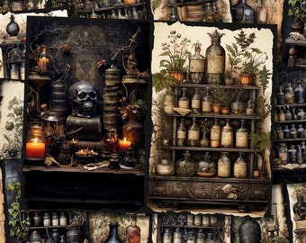 Mystic Apothecary Junk Journal Pages Dark Witch Magical Witch Junkjournal Kit Halloween Digi Kit Goth Digital Paper Collage Sheet Printable