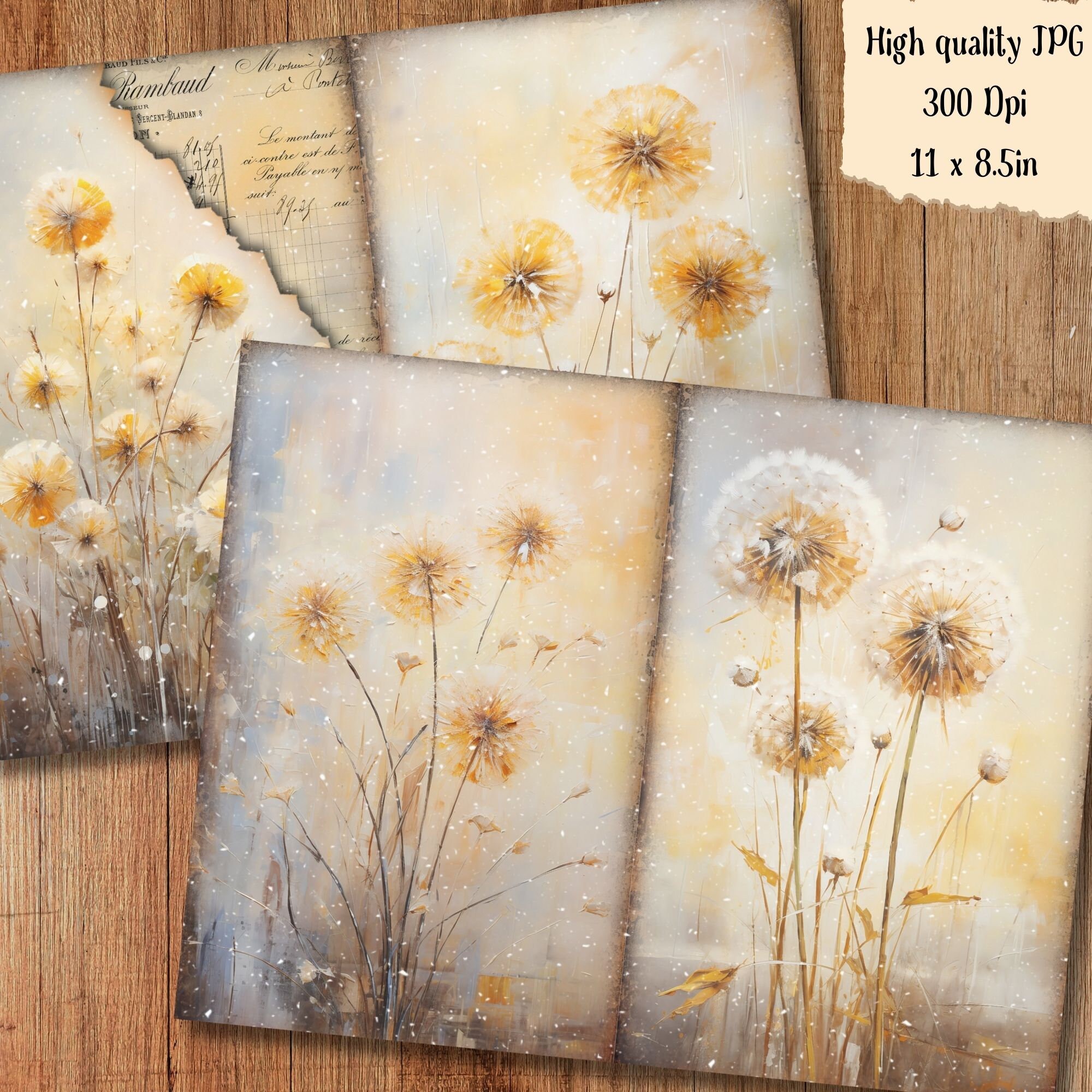 Dandelion Flower Junk Journal Kit Printable Pages Digital Downloaded ...