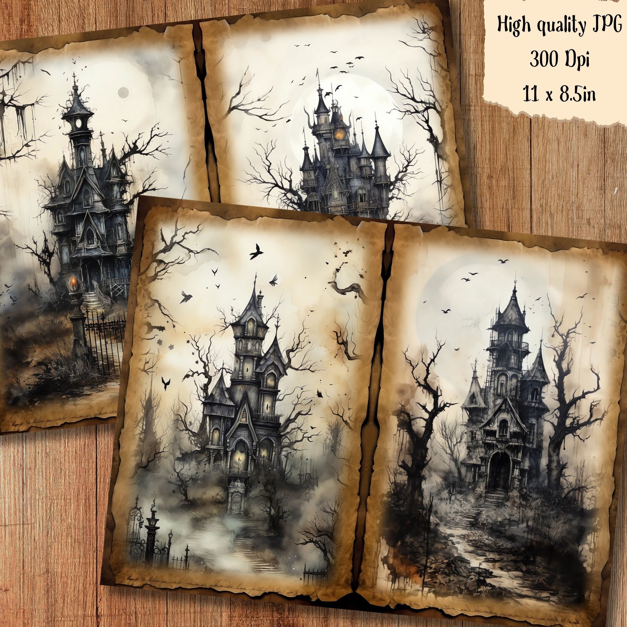 Haunted Manor Junk Journal Pages Dark Witch Creepy Mansion Junkjournal ...