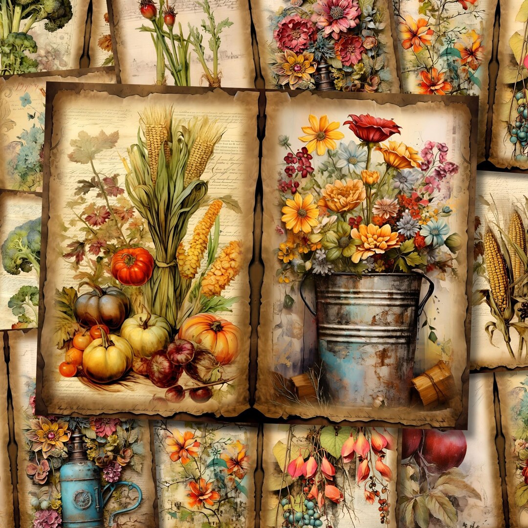 Botanical Junk Journal Kit Gardening Shabby Floral Paper Flower Cottage ...