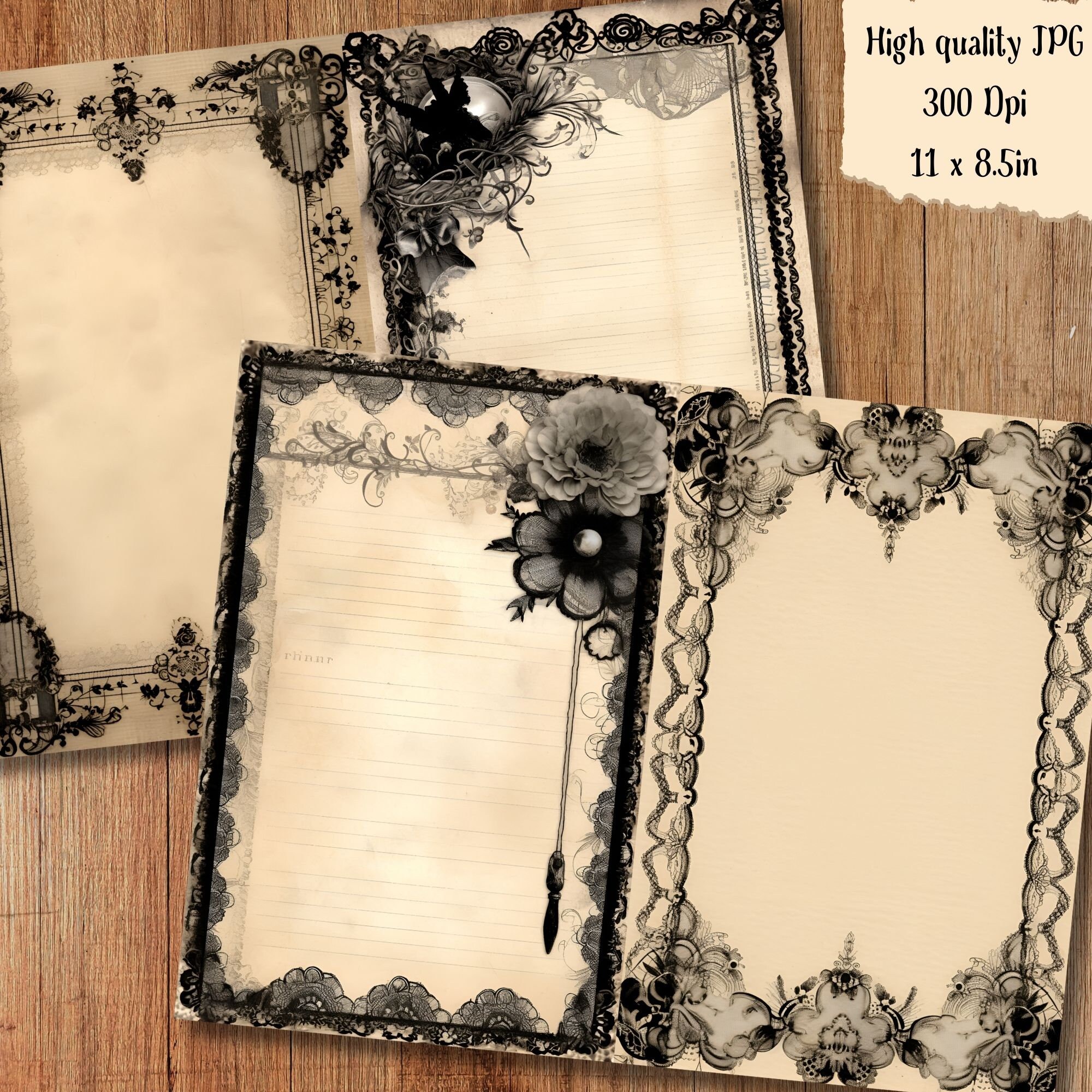 Vintage Black Lace Junk Journal Pages Goth Floral Journaling Paper ...