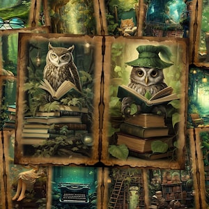 Forest Book Lover Junk Journal Kit Bibliothecaris Magische Bibliotheek Collage Vel Papier Groen Academia Fantasy Magic School Scrapbooking Art Download