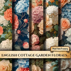 Papel floral de jardín de cabañas, papel para álbum de recortes con temática de campo inglés, suministros para manualidades con peonías en tonos pastel, hoja de fondo para decoupage