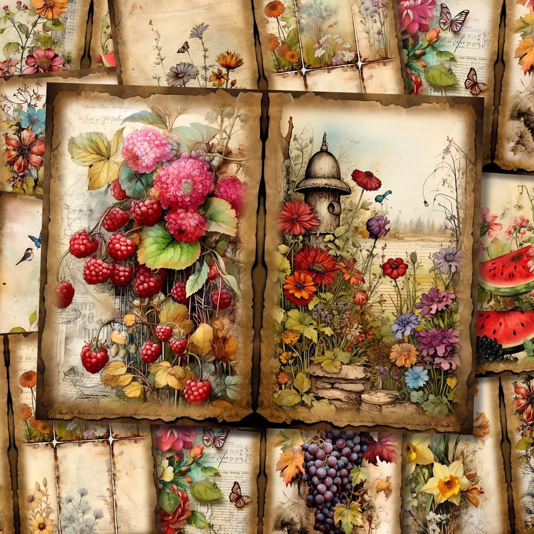 Botanical Junk Journal Kit Gardening Shabby Floral Paper Flower Cottage ...