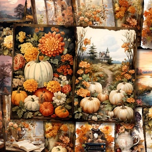Autumn Fall Junk Journal Kit Digital Printable Junk Journal Country Western Farm Woodland Cottage Animal Pumpkin Collage Sheet Paper Pages