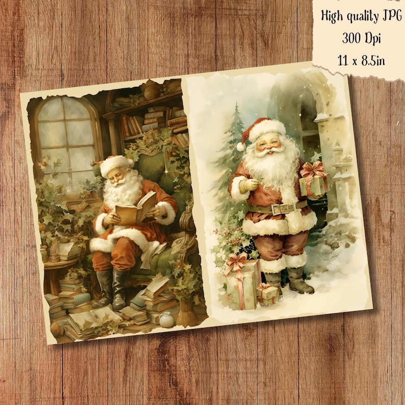 Santa Claus Christmas Junk Journal Kit Printable Winter Pages Card ...