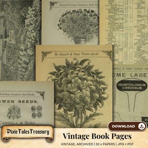 Collection d'illustrations botaniques vintage, pages de livre nature à imprimer, pack de conception d'étude de jardin, éléments de journal floral, ensemble d'impressions de plantes