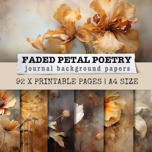 Verblasste Blütenblatt Poesie Junk Journal Kit Collage Sheet Hintergrundpapier Mixed Media Art Scrapbooking Seiten Schäbige Blumen Blume Digitaler Download