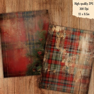 Vintage Christmas Holiday Plaid Faded Collage Sheet Rustic Floral ...