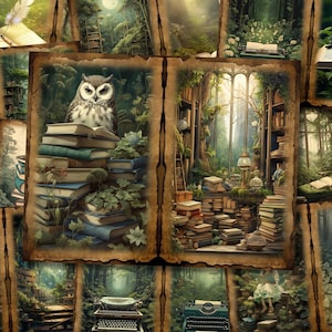 Forest Book Lover Junk Journal Kit Bibliothecaris Magische Bibliotheek Collage Vel Papier Groen Academia Fantasy Magic School Scrapbooking Art Download