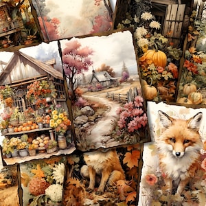 Herfst herfst Junk Journal Kit Digitale afdrukbare Junk Journal Country Western Farm Woodland Cottage Animal Pompoen Collagevel Papierpagina's