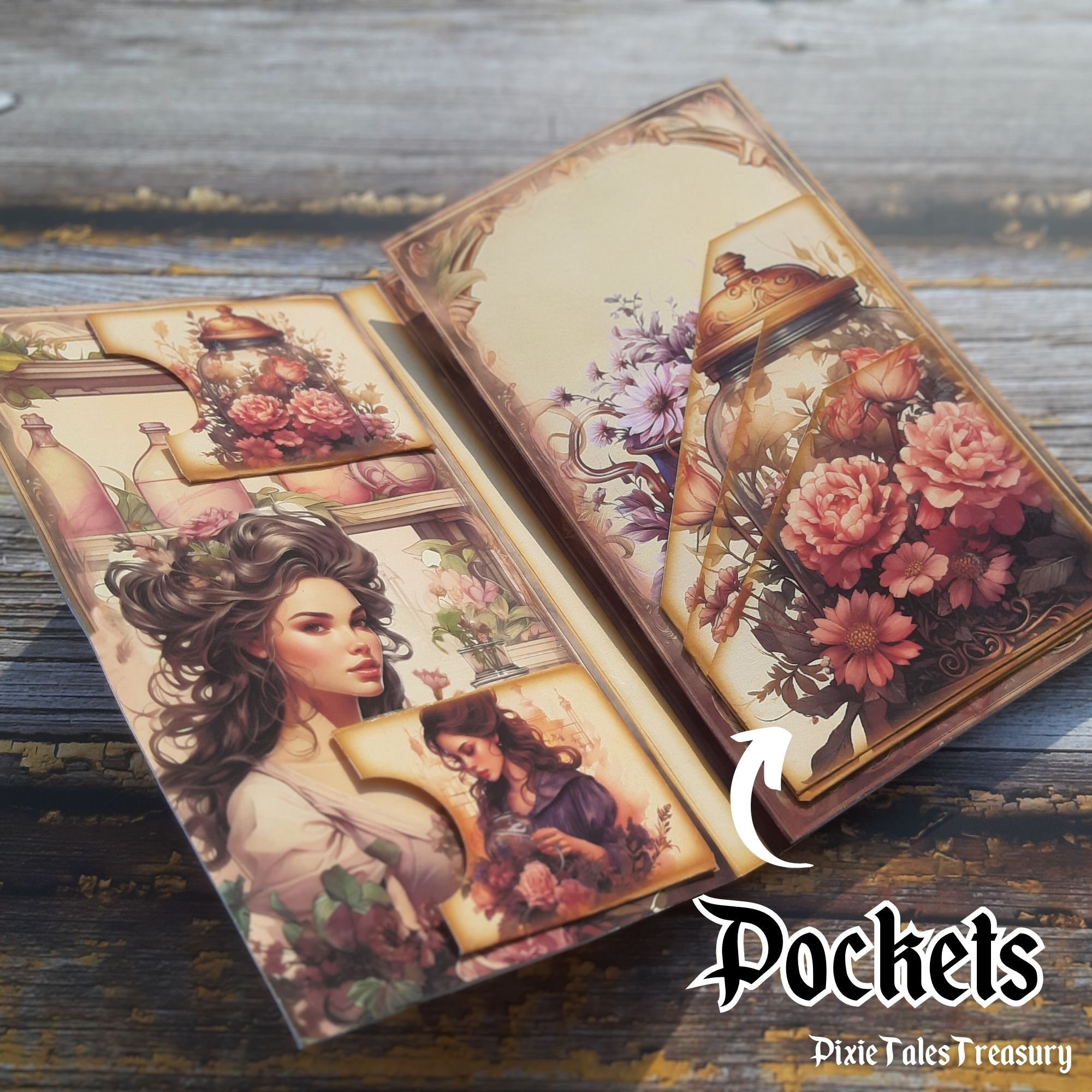 Junk Journal Folio Kit Pink Victorian Vintage Digital Trifold Booklet ...