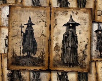 Black Witch Junk Journal Pages Dark Fantasy Magical Spell Junkjournal Kit Halloween Digi Kit Goth Digital Paper Collage Sheet Printable