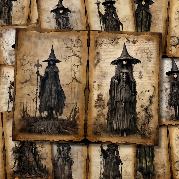 Black Witch Junk Journal Pages Dark Fantasy Magical Spell Junkjournal Kit Halloween Digi Kit Goth Digital Paper Collage Sheet Printable