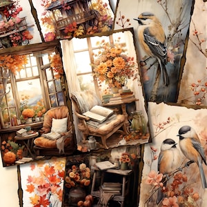 Autumn Fall Junk Journal Kit Digital Printable Junk Journal Country Western Farm Woodland Cottage Animal Pumpkin Collage Sheet Paper Pages