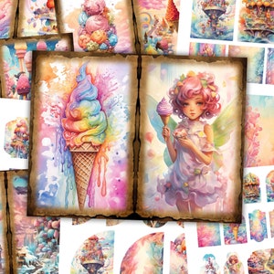 Zestaw dziennika Ice Cream Fantasy Junk Fairytale Scrapbooking Pages Papier do rękodzieła Wydrukowane techniki mieszane Kolaż Akwarela Cyfrowe pobieranie
