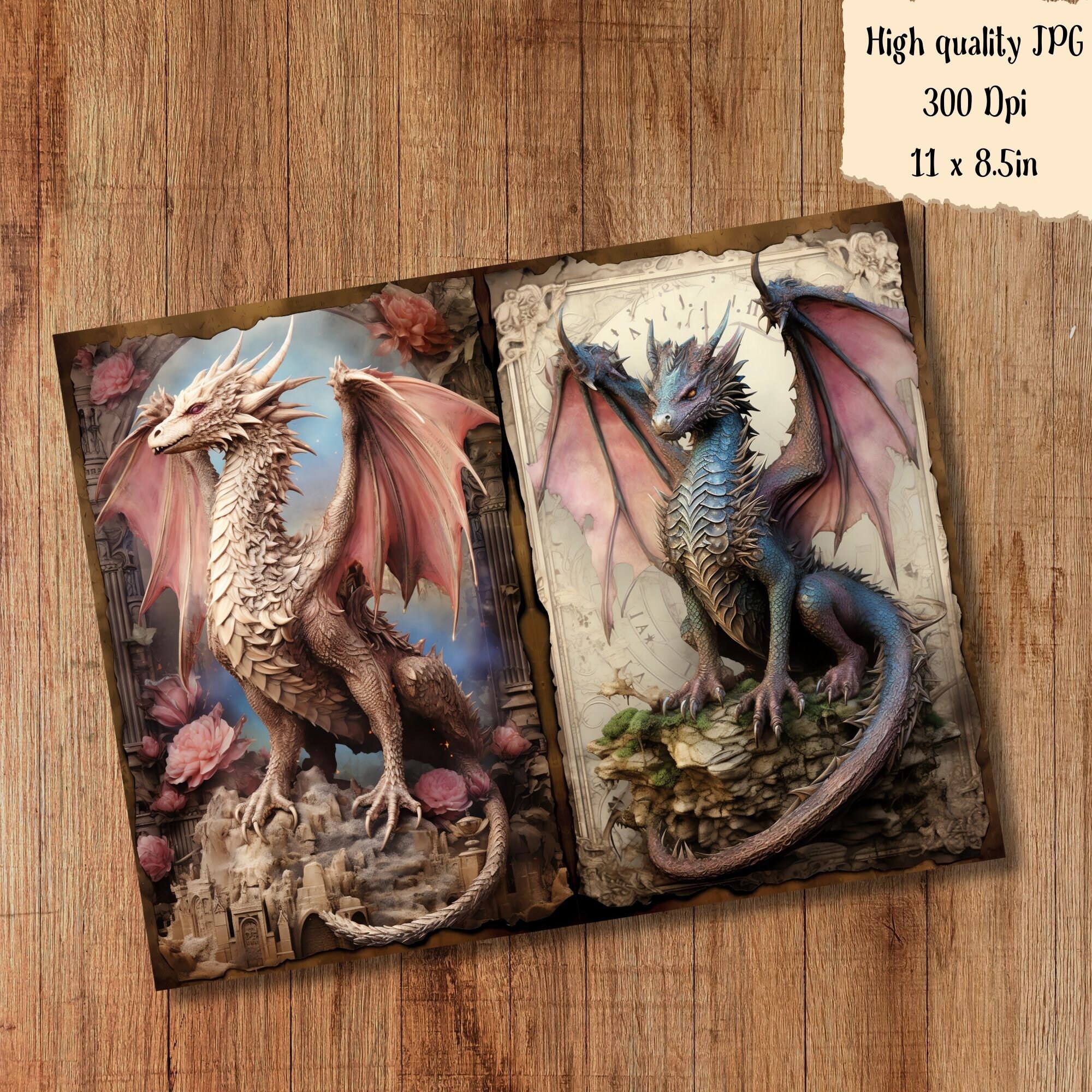 Dragon Junk Journal Kit Paper Fantasy Dragon Scrapbook Paper Journaling ...