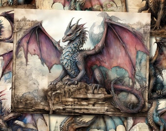 Dragon Junk Journal Kit Paper Fantasy Dragon Scrapbook Paper Journaling ...