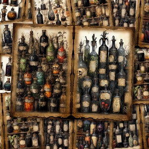Dark Potion Bottles Junk Journal Pages Apothecary Fantasy Junkjournal Kit Halloween Digi Kit Goth Digital Paper Collage Sheet Printable