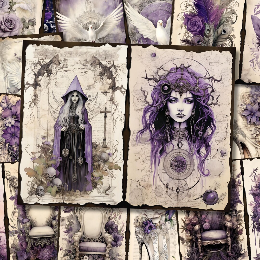 Mystical Witch Junk Journal Pages Dark Forest Purple Magic Spell Book ...
