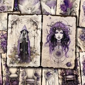 Mystieke heks ongewenste dagboekpagina's Dark Forest Purple Magic Spell boek natuur Witchy Journal Paper Junk Journal Kit afdrukbaar collageblad