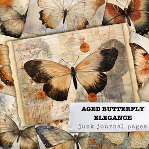 Alter Schmetterling Eleganz Junk Journal Kit Collage Sheet Hintergrund Papier Mixed Media Art Scrapbooking Seiten Schäbige Malerei Digitaler Download