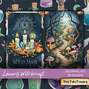 Kit imprimable de journal indésirable Lunaris Witchraft, papiers numériques Fantasy Dark Academia sorcière, pages d'illustrations Witchy Celestial & Potion