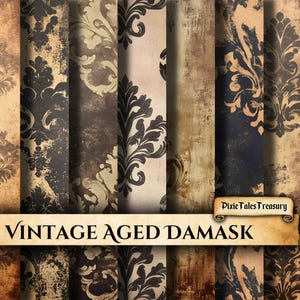 Papier damassé vieilli vintage, scrapbooking damassé vieilli antique et papier pour journal indésirable, style papier peint à l'ancienne, papier de découpage collage