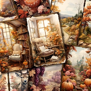 Autumn Fall Junk Journal Kit Digital Printable Junk Journal Country Western Farm Woodland Cottage Animal Pumpkin Collage Sheet Paper Pages