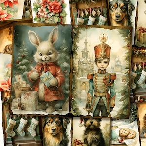 Kit de diario basura navideño, hojas de invierno vintage imprimibles, papel para diario, hoja de collage de efímeras digitales para diario basura navideño