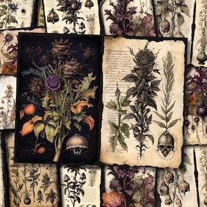 Mystic Herbs Junk Journal Pages Dark Witch Magical Boticário Junkjournal Kit Halloween Digi Kit Goth Folha de colagem de papel digital para impressão