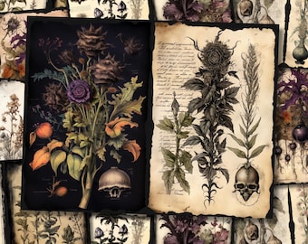 Mystic Herbs Junk Journal Pages Dark Witch Magical Apothecary Junkjournal Kit Halloween Digi Kit Goth Digital Paper Collage Sheet Printable