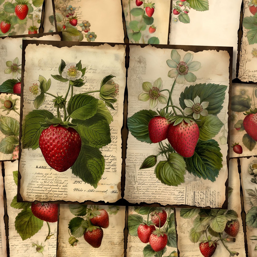 Strawberry Floral Watercolor Junk Journal Pages Flower Journaling Paper ...