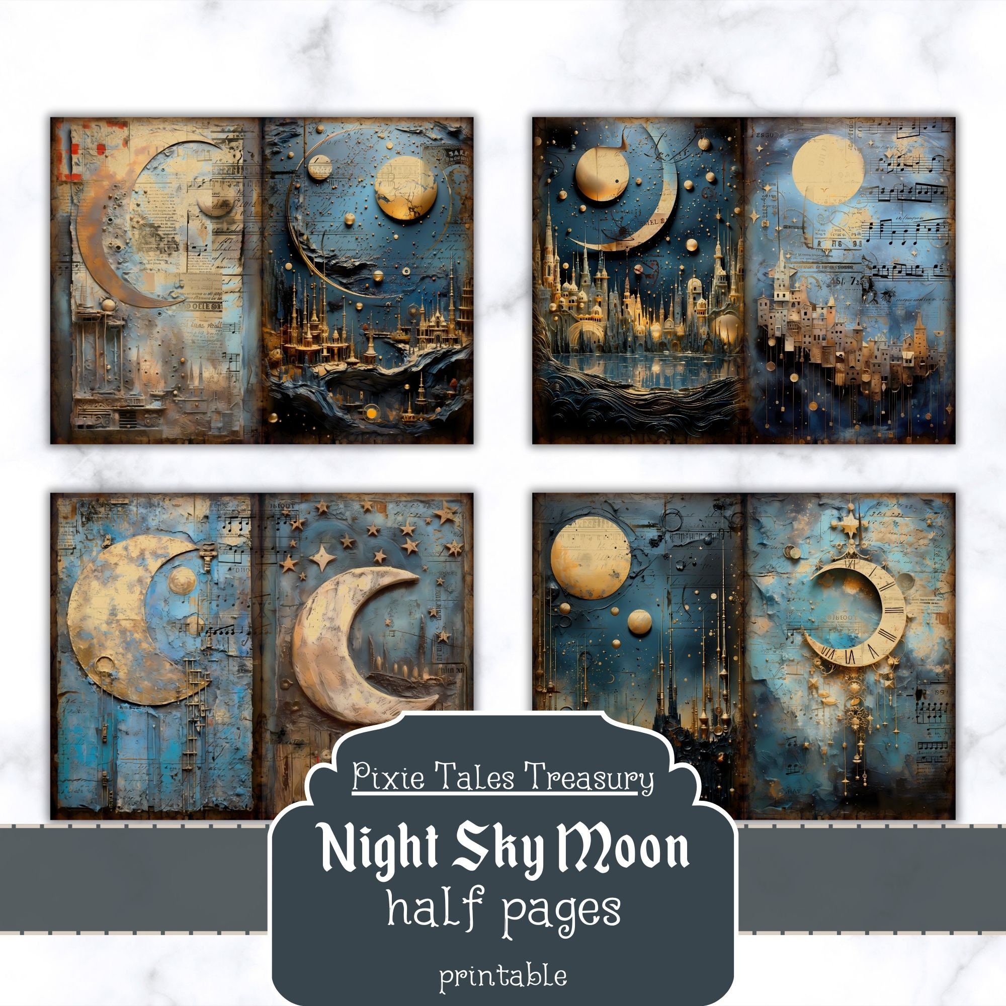 Night Sky Moon Junk Journal Kit Vintage Grunge Grungy Journal Papers ...
