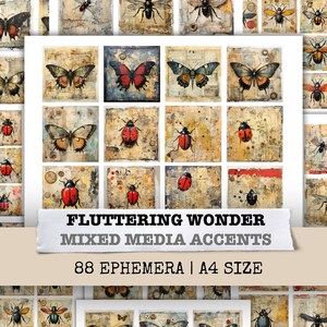 Fluttering Wonder Nature Junk Journal Kit Background Paper Mixed Media Art Scrapbooking Page Collage Sheet Printable Digital Download