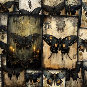 Mystische Motte Junk Journal Seiten Dunkle Motte Schmetterling Fantasy Junkjournal Kit Halloween Digi Kit Goth Digital Papier Collage Sheet Printable