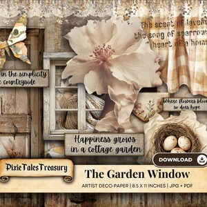 Der Garten Fenster, Zeitloser Bauerngarten Ephemera Collage Papier, Vintage Blumen Botanische Bauernhaus Junk Journal Scrapbooking Zubehör