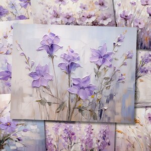 Flower Junk Journal Pages Full Sheet Junkjournal Paper Wildflower Floral Printable Purple Lavender Mixed Media Art Collage Paper Digi Kit