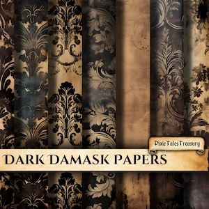 Sfondo damascato scuro Carta Kit diario spazzatura Foglio collage decorativo Scrapbooking Pagine di arte multimediale Motivo floreale Decoupage Scarica