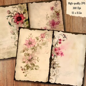 Pink Floral Watercolor Junk Journal Page Flower Journaling Paper ...